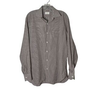 BRIONI Cotton Dress Shirt Micro Check Gingham Made In Italy Size 41 US 16